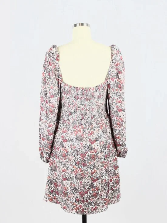 Aritzia SUNDAY BEST Arden Floral Crepe Square Neck Smocked Mini Dress, Size L - Picture 3 of 15